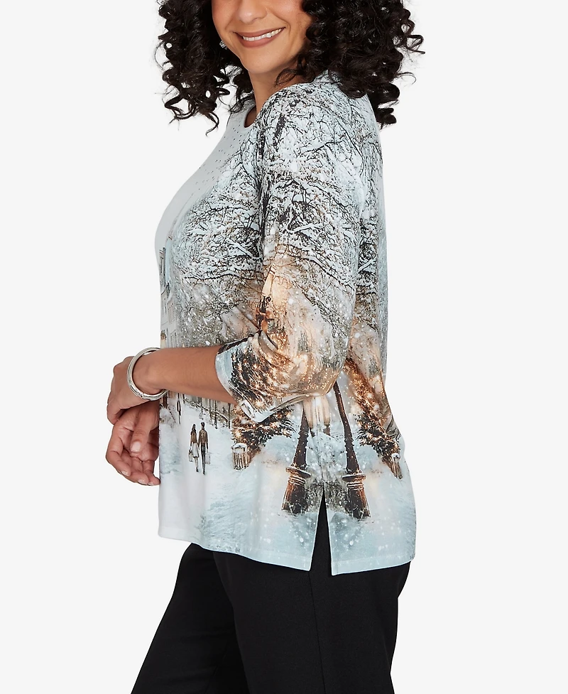 Alfred Dunner Petite Classic Christmas The City Knit Top