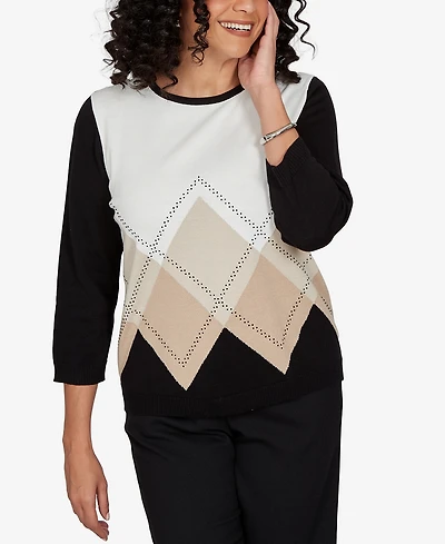 Alfred Dunner Petite Classic Argyle Beaded Sweater