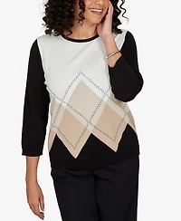 Alfred Dunner Petite Classic Argyle Beaded Sweater
