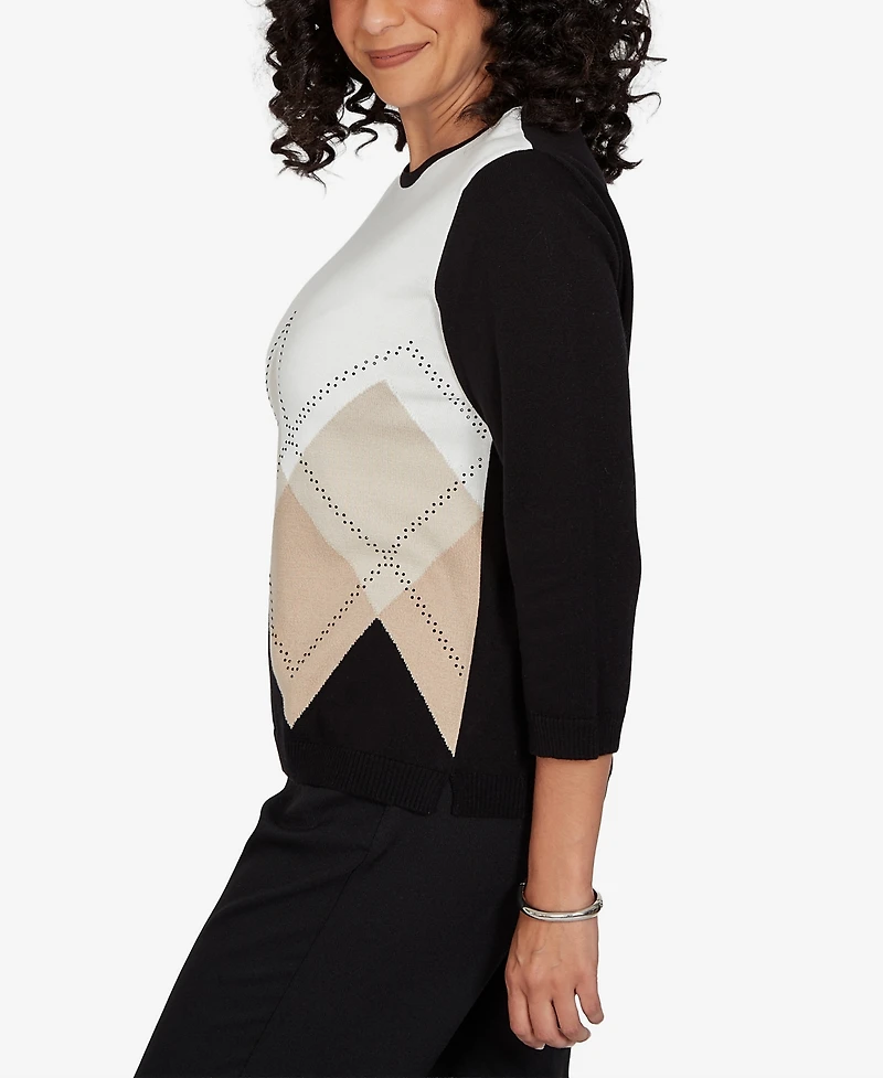Alfred Dunner Petite Classic Argyle Beaded Sweater