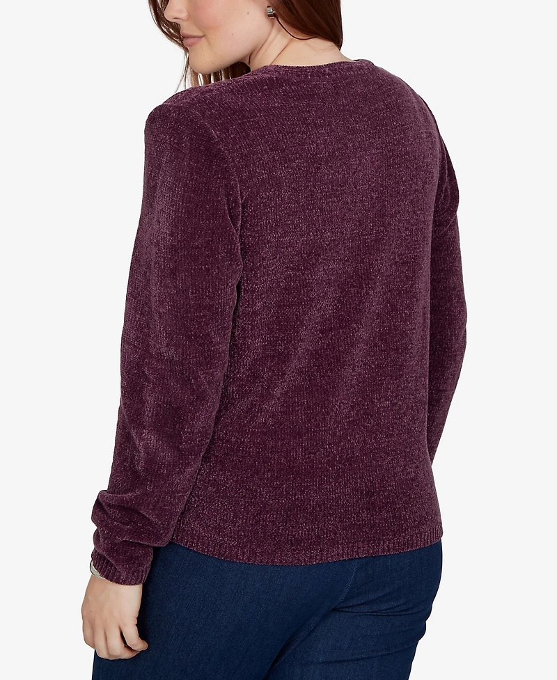 Alfred Dunner Petite Classic Cable Pullover Chenille Sweater