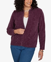Alfred Dunner Petite Classic Cable Chenille Zip Cardigan Sweater