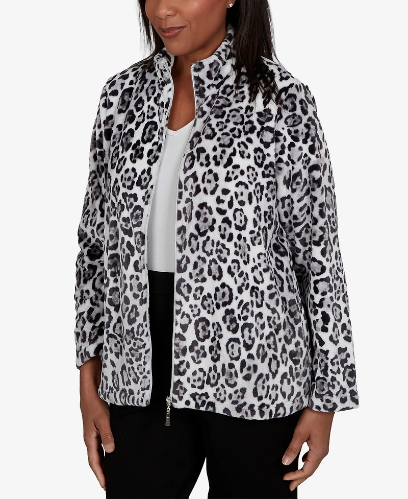 Alfred Dunner Petite Classic Cozy Animal Print Knit Jacket
