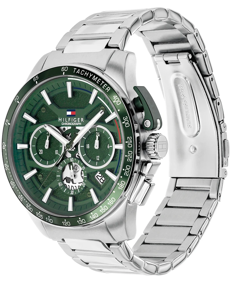 Tommy Hilfiger Men's Chronograph Silver-Tone Stainless Steel Bracelet Watch 44mm
