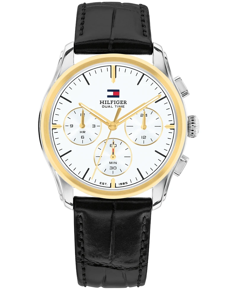 Tommy Hilfiger Men's Multi-Function Black Leather Strap Watch 38mm