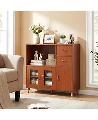 Gymax 36'' Sideboard Buffet Cabinet with Open Compartment 2 Drawers and 3 Doors for Kitchen