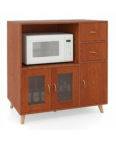 Gymax 36'' Sideboard Buffet Cabinet with Open Compartment 2 Drawers and 3 Doors for Kitchen