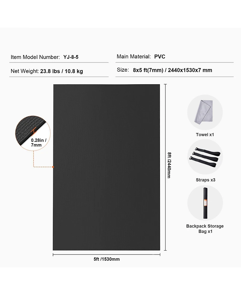 Sevorley Large Non-Slip Exercise Mat with Carry Bag and Strap, 8 x 5 ft Yoga and Fitness Mat