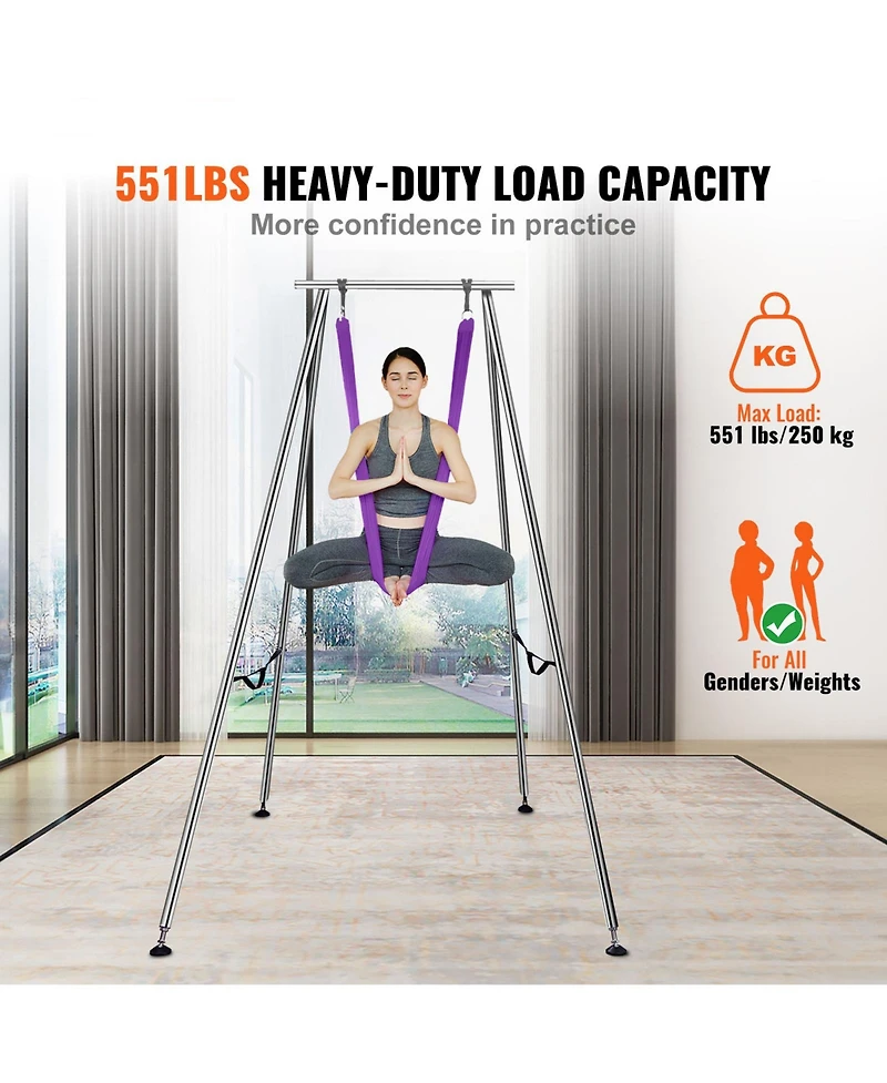 Sevorley Aerial Yoga Stand with Hammock, 9.67 ft Steel Frame, 13.1 Yards Silk, 551 lbs