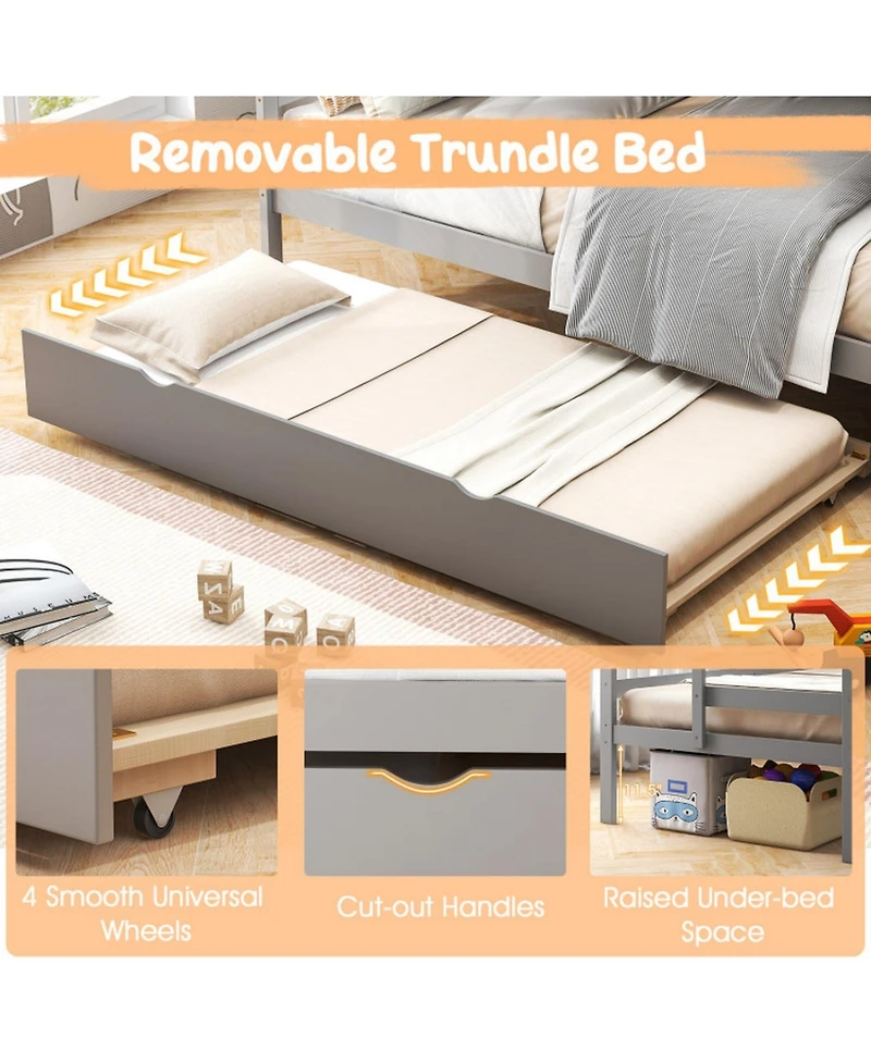 Gouun Twin Over Twin Bunk Bed with Trundle and 4-Step Storage Stair Tower