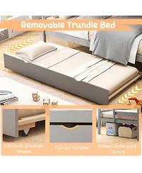 Gouun Twin Over Twin Bunk Bed with Trundle and 4-Step Storage Stair Tower