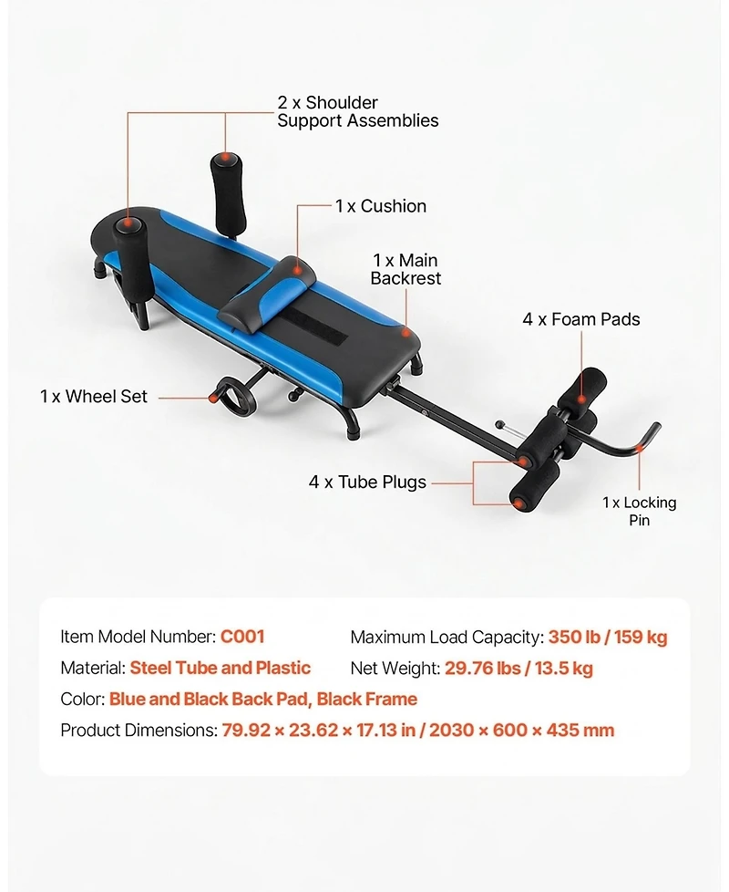 Sevorley Heavy Duty Inversion Table, 350 lb Capacity Back Stretcher with Adjustable Armrests