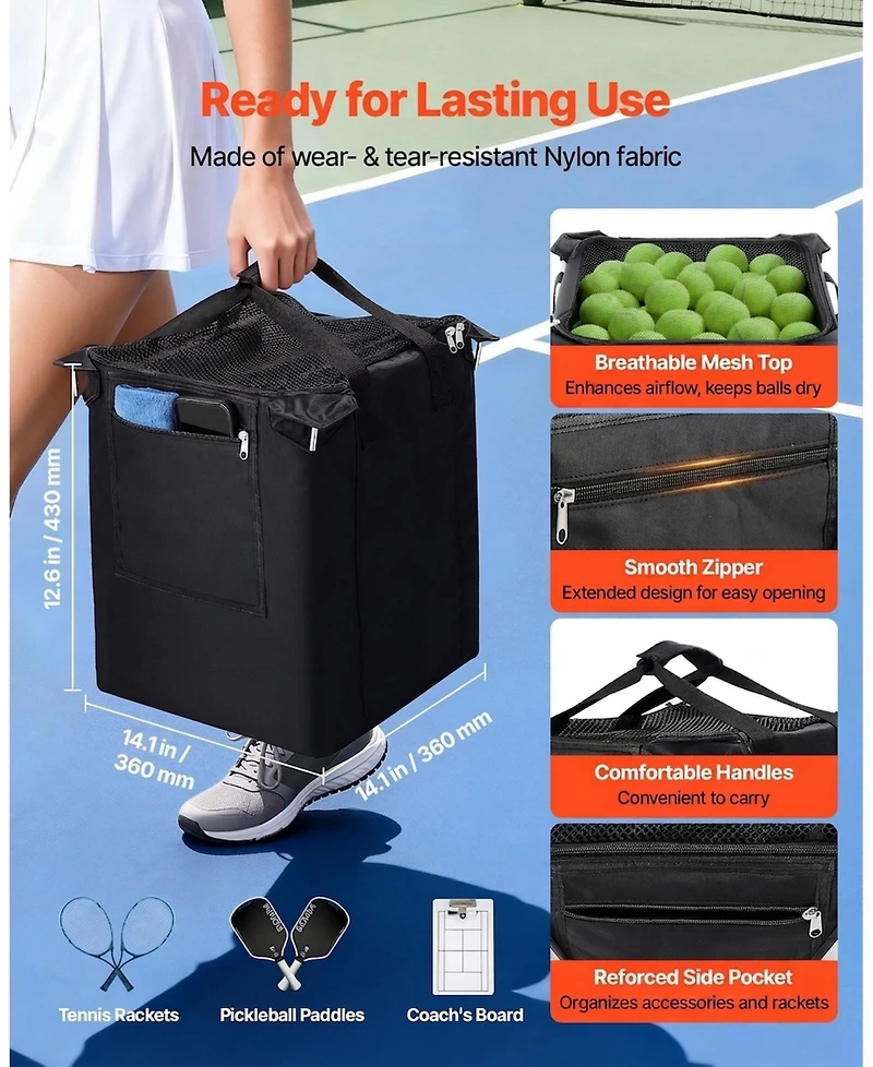 Sevorley Foldable Tennis Ball Hopper Cart with Wheels, Holds 200 Balls