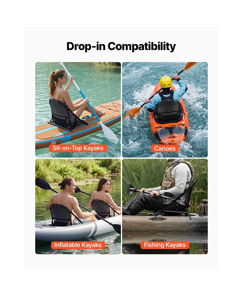 Sevorley Foldable Kayak Seat with Adjustable Back Support, 1.3" Raised Cushion and Aluminum Alloy Frame