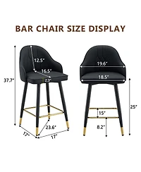 Clihome 2 Piece Pu Leather Bar Stools, Counter Height with Gold Footrest Dining Chairs
