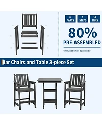 homfan 3-Piece Outdoor Dining Set – Hdpe Bar Table with Umbrella Hole and 2 Chairs, Weatherproof Patio Furniture for Backyard, Balcony and Bistro