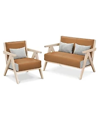 Costway 3 Piece Living Room Furniture Set with Rubber Wood Frame, Padded Seat