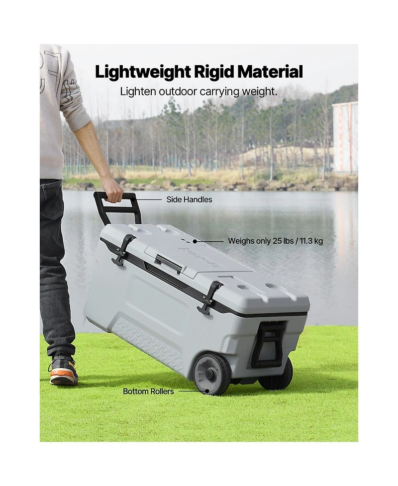 Sevorley Wheeled Portable Cooler, 74 qt, Holds 120 Cans, Insulated Rolling Ice Chest