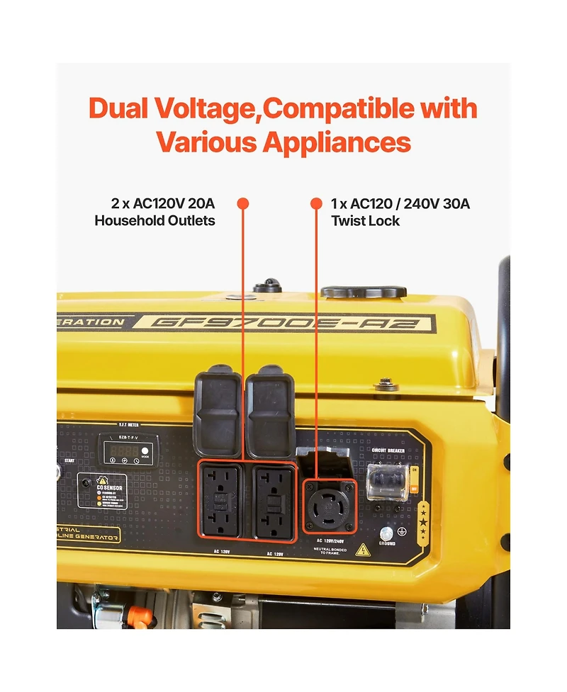 Sevorley 9625W Peak Portable Gas Generator with Electric Start and Co Sensor