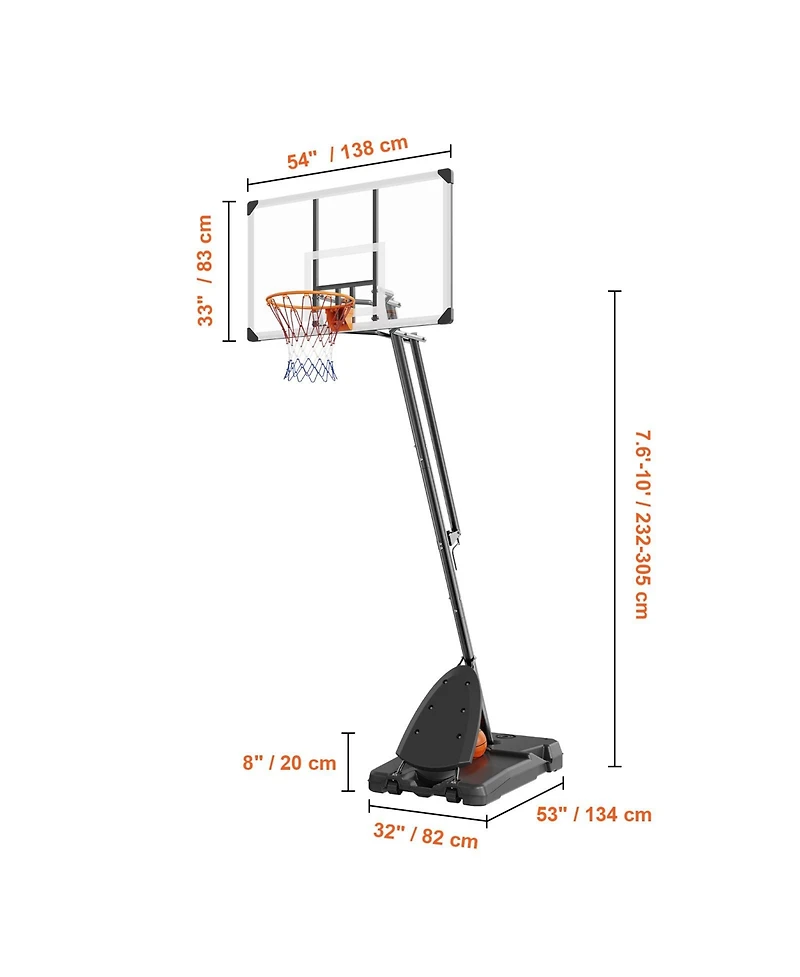 Sevorley Portable Basketball Hoop, 7.6-10 ft Adjustable Height System