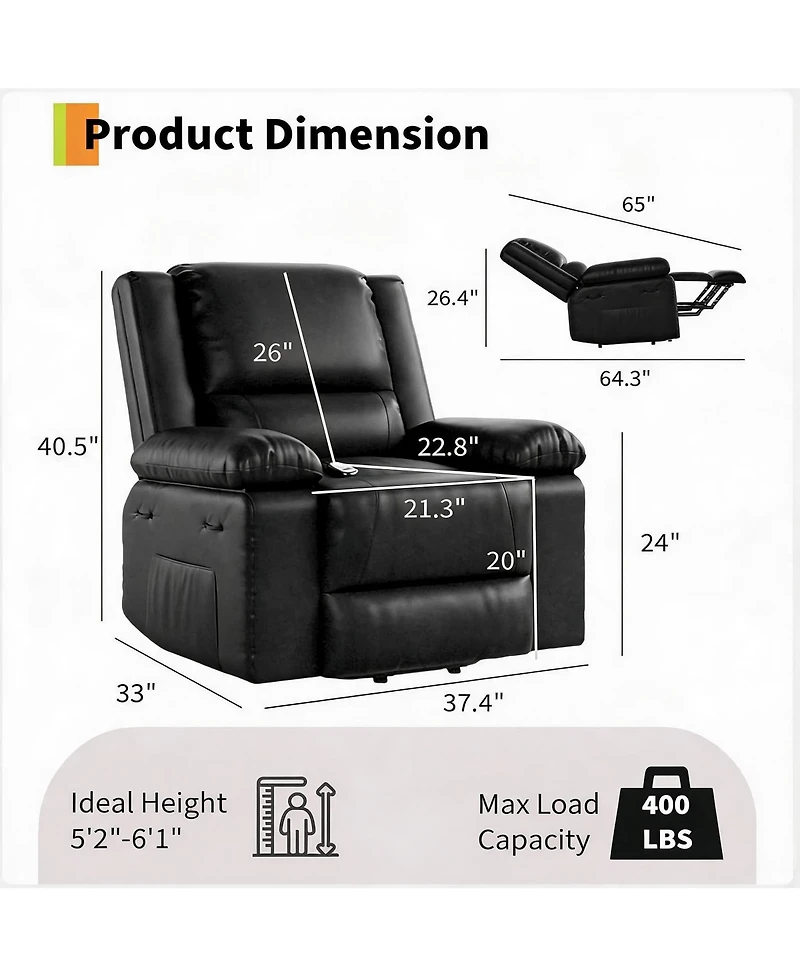 homfan Power Lift Recliner Chair, Heat and Massage, Pu Leather Electric Lift for Elderly And Mobility Impaired,Reclining Sofa