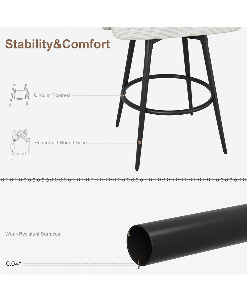 homfan Bar Stools Set of 8, 360 degrees Swivel Counter Height with Back, Polyester Knit Upholstered 25.4 Modern Chair, Metal Frame with Footrest