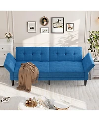 homfan 89" Futon Sofa Bed, Modern Sleeper Couch with Adjustable Backrest and Armrest, Convertible Bed Deep Seat for Living Room Bedroom