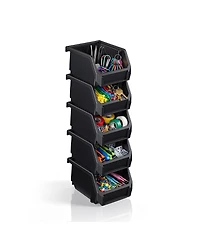 Sorbus Extra Small Open Front Stackable Garage Storage Bin - Heavy Duty Plastic Organizer Tote for Tools, Hardware and Shelving