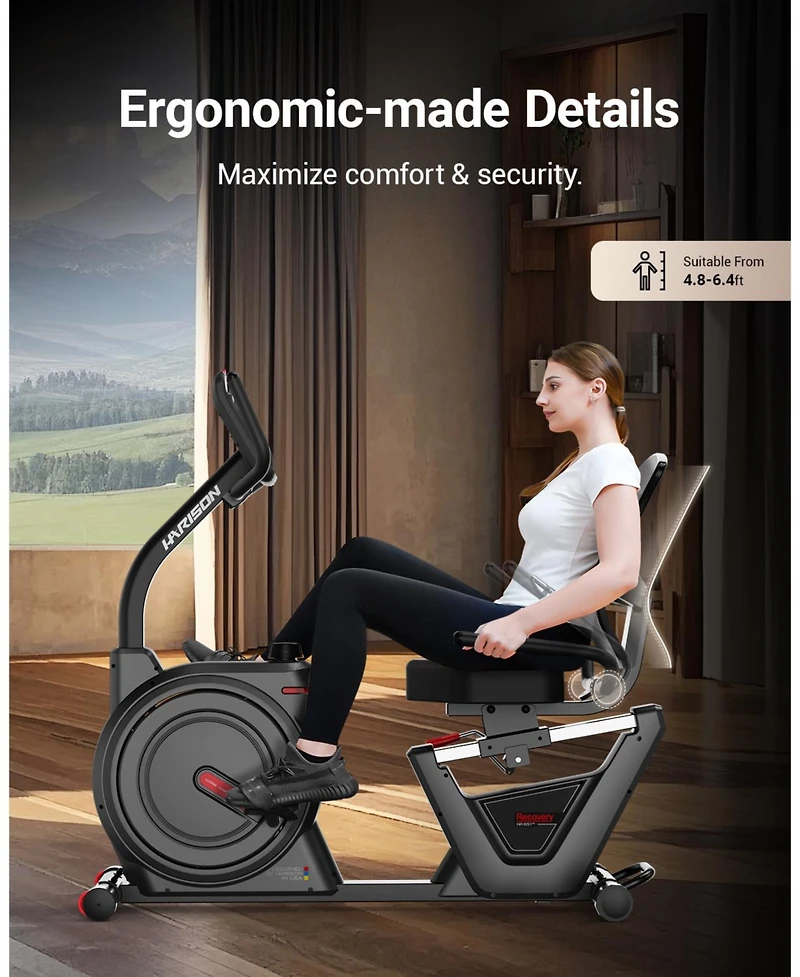 harison Hr-B51 Recumbent Exercise Bike 400 lbs Capacity - Magnetic Resistance, Easy Assembly, 2-in-1 Lcd Monitor with Bluetooth and Tablet Holder