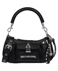 True Religion Women's Moto Shoulder Bag with Lock Pocket Charm – Convertible and Crossbody Purse