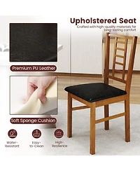 Gymax Wood Dining Chairs Set of 2 With Rubber Frame Padded Seat Slatted Backrest