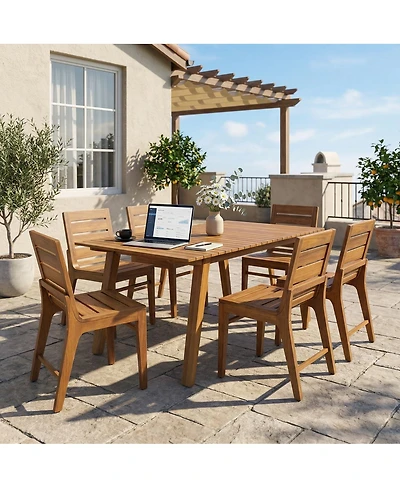 Asagikoiai 7-Piece Wooden Outdoor Dining Set with Slatted Table and Dining Chairs