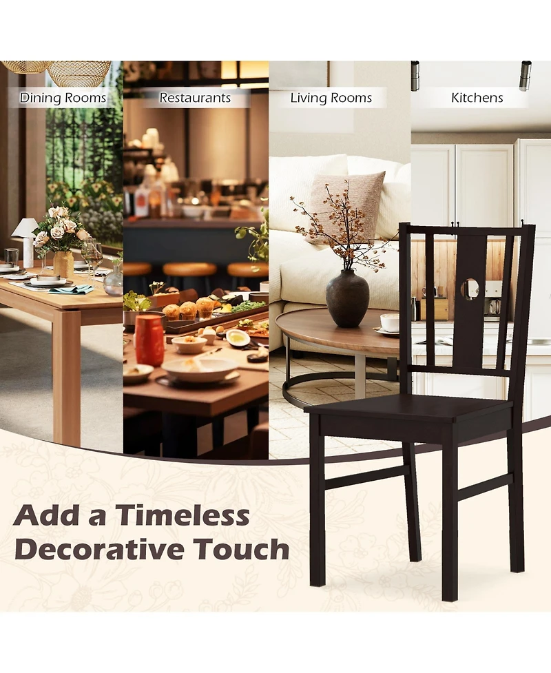 Gymax Dining Chairs Set of 2 Solid Rubber Wood Kitchen Chair With Slatted Curved Backrest
