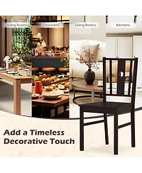 Gymax Dining Chairs Set of 2 Solid Rubber Wood Kitchen Chair With Slatted Curved Backrest