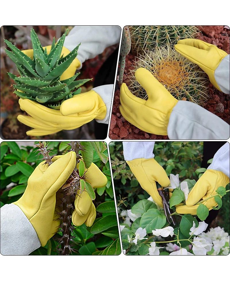 Xdovet Gardening Gloves Leather Thorn-proof Long Sleeve Adjustable Cuff