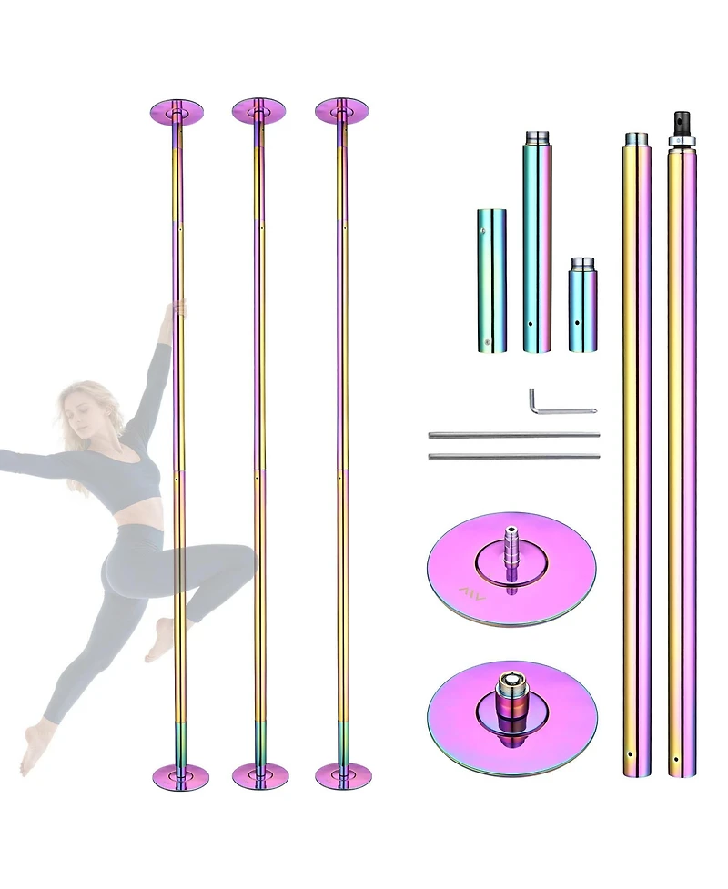 Yescom 3 Pack 9.25 Ft Spinning Static Dancing Pole Kit for Fitness Studio Club Colorful