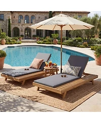 Asagikoiai Adjustable Acacia Wood Patio Chaise Lounge with Water-Resistant Cushion
