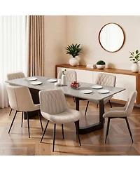 homfan Set of 4 Faux Leather Dining Chairs with Thick Cushions and Metal Legs, Modern Upholstered Kitchen Chairs