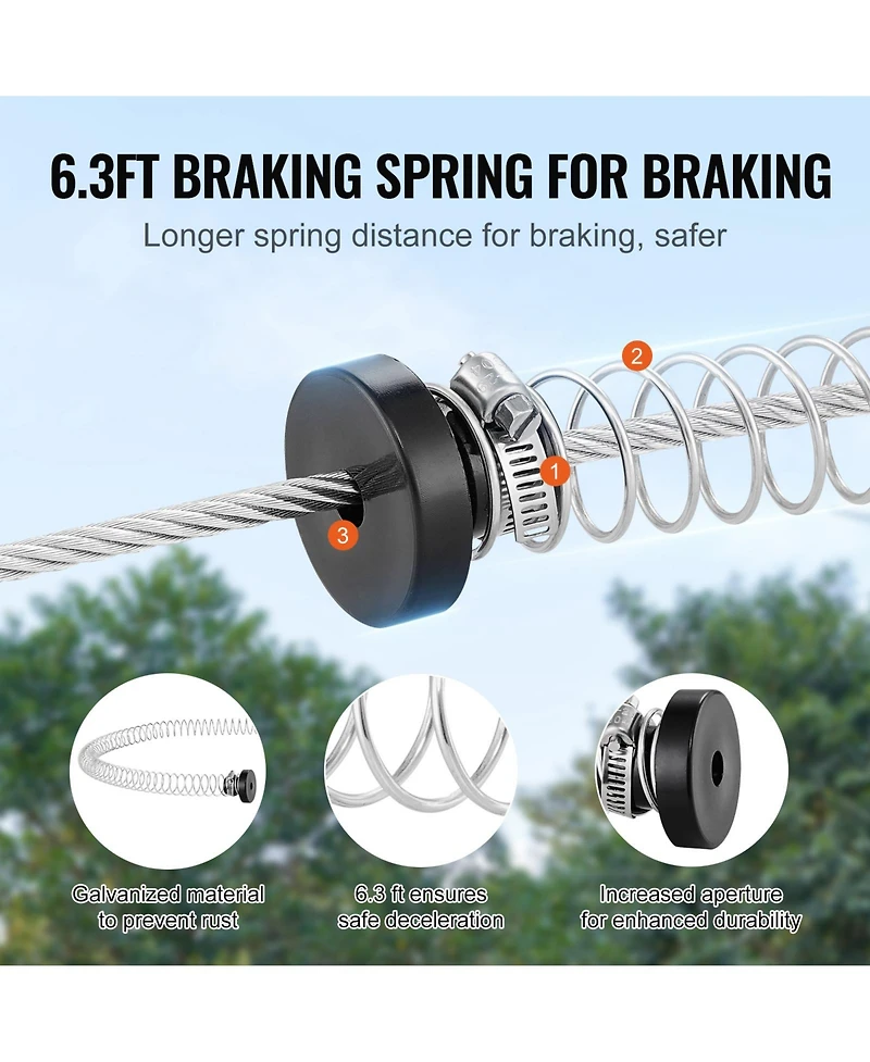 Sevorley Zipline Kit for Kids and Teens, 100 ft Backyard Zip Line up to 500 lb with Spring Brake and Seat