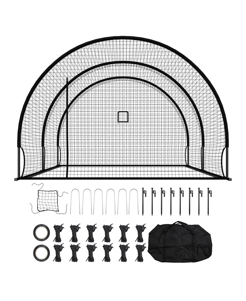 Freestanding Baseball Batting Cage, 19.9 x 12 x 8.2 ft Steel Frame Net with Pitching Machine Opening