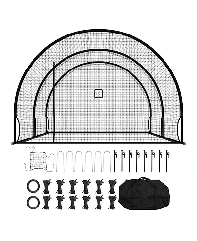 Freestanding Baseball Batting Cage, 19.9 x 12 x 8.2 ft Steel Frame Net with Pitching Machine Opening