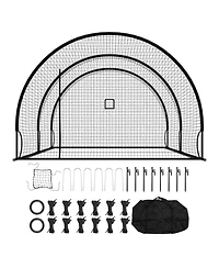 Freestanding Baseball Batting Cage, 19.9 x 12 x 8.2 ft Steel Frame Net with Pitching Machine Opening