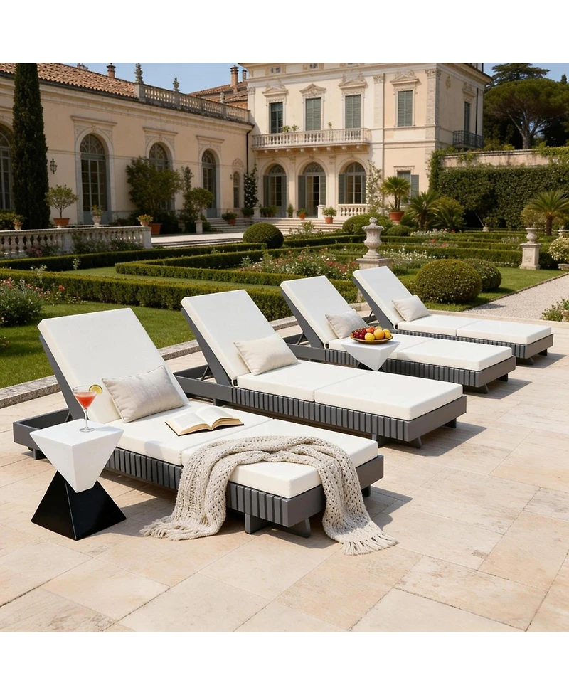 Asagikoiai Acacia Wood Outdoor Chaise Lounge, Adjustable Patio Sun Lounger with 3-Fold Cushion