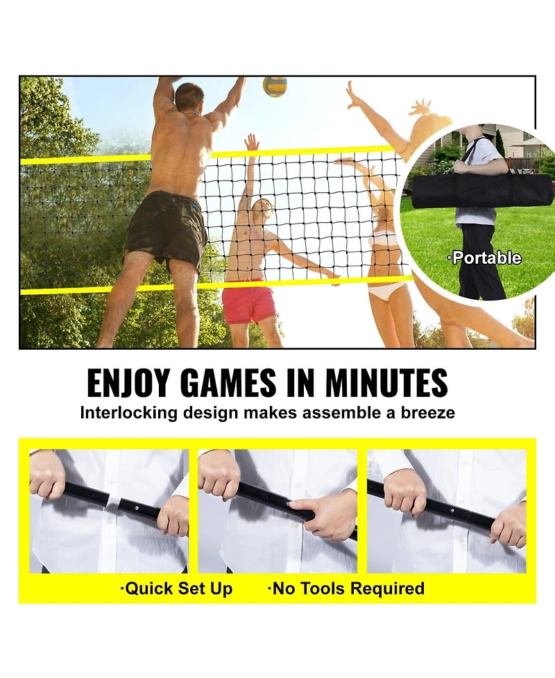 Portable Volleyball Net System with Adjustable Steel Poles and Ball