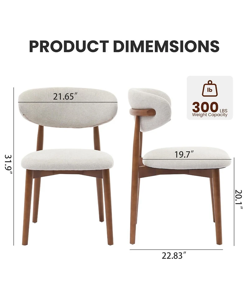 homfan Wooden Dining Chairs Set of 6, Mid Century Modern Fabric Upholstered Dining Room Chair, Farmhouse Kitchen Side Chairs with Wood Legs