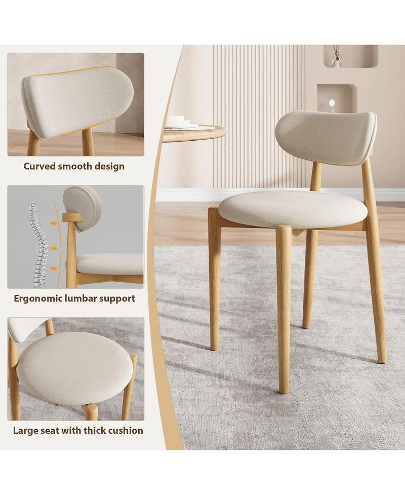 homfan Wooden Dining Chairs Set of 4,Modern Fabric Upholstered Kitchen Chairs with Wood Legs, Farmhouse Side Chairs for Dining Room Kitchen Vanity