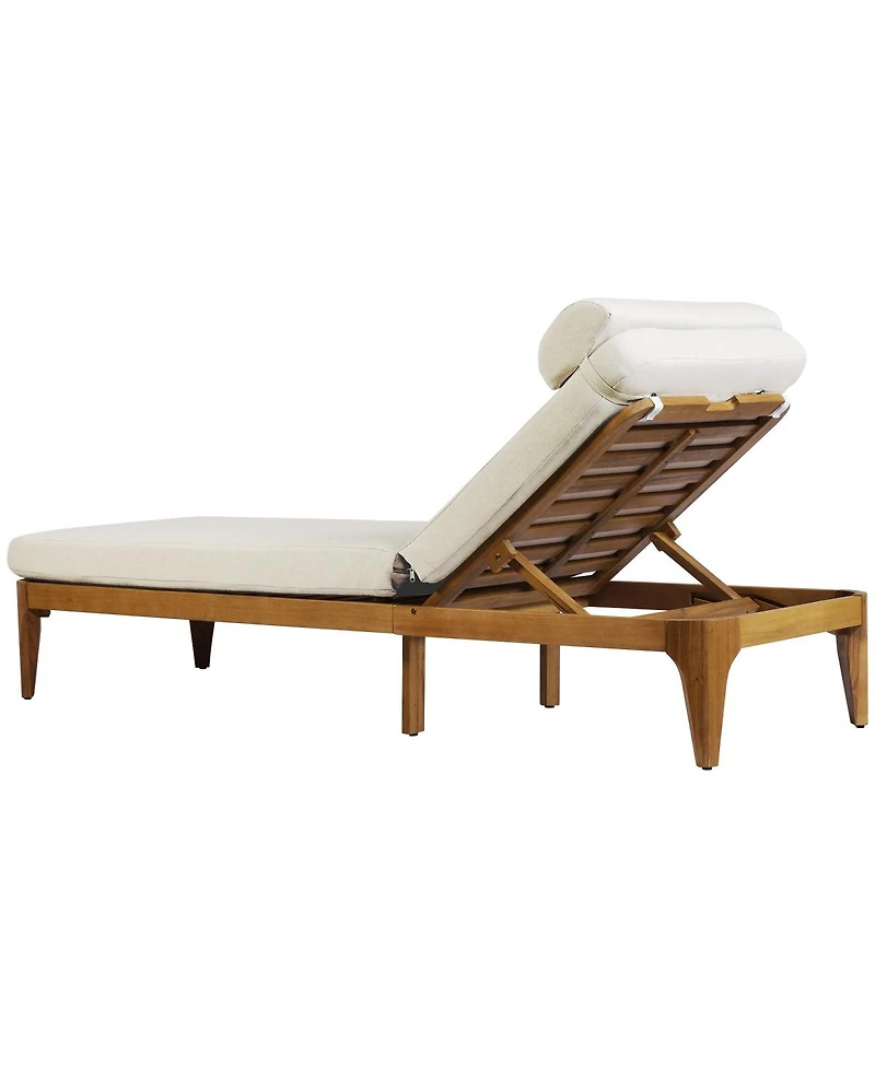Asagikoiai Outdoor Acacia Wood Chaise Lounge, Patio Sun Lounger Recliner with Pillow and Cushion