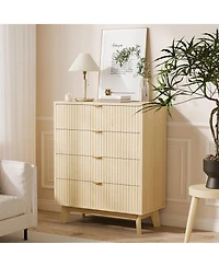 homfan 2 Set of Modern Closet Fluted Wood 4 Drawer Dressers for Bedroom Living Room Hallway Closet