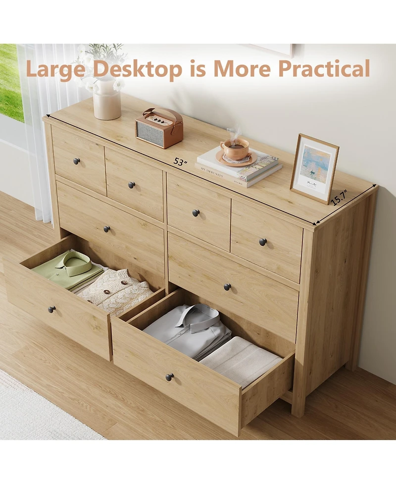 homfan Modern 8 Drawer Bedside Table, Spacious Wooden Storage Chest for Bedroom or Home Office, Elegant Design, Large Capacity