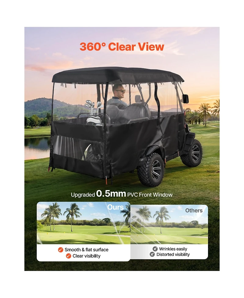 Sevorley Passenger Golf Cart Cover, 420D Oxford with Clear Front and Wind Hooks